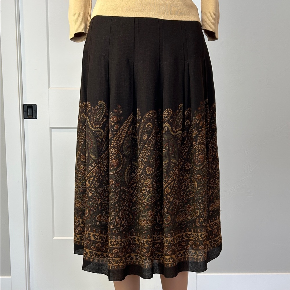 Jones New York Black and Brown Paisley Midi Skirt
